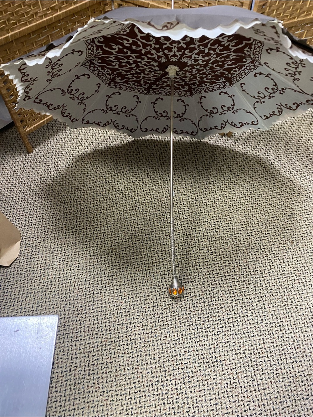 Women’s Decorative Foldable Parasol – Cream with Brown Pattern